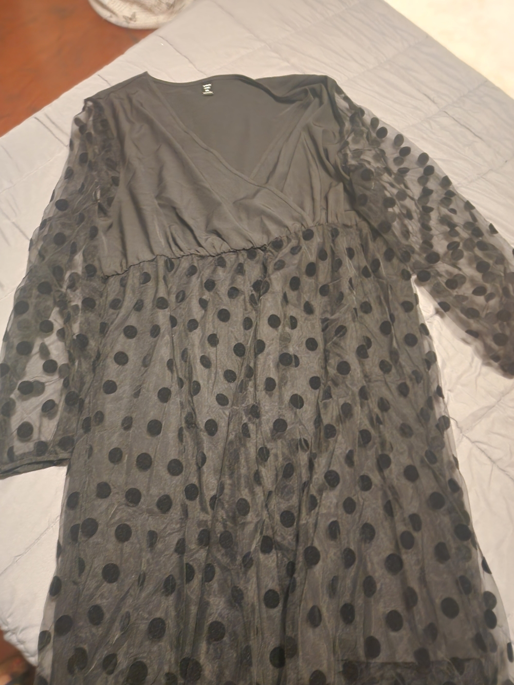Black Polka Dot Mesh Wrap Dress